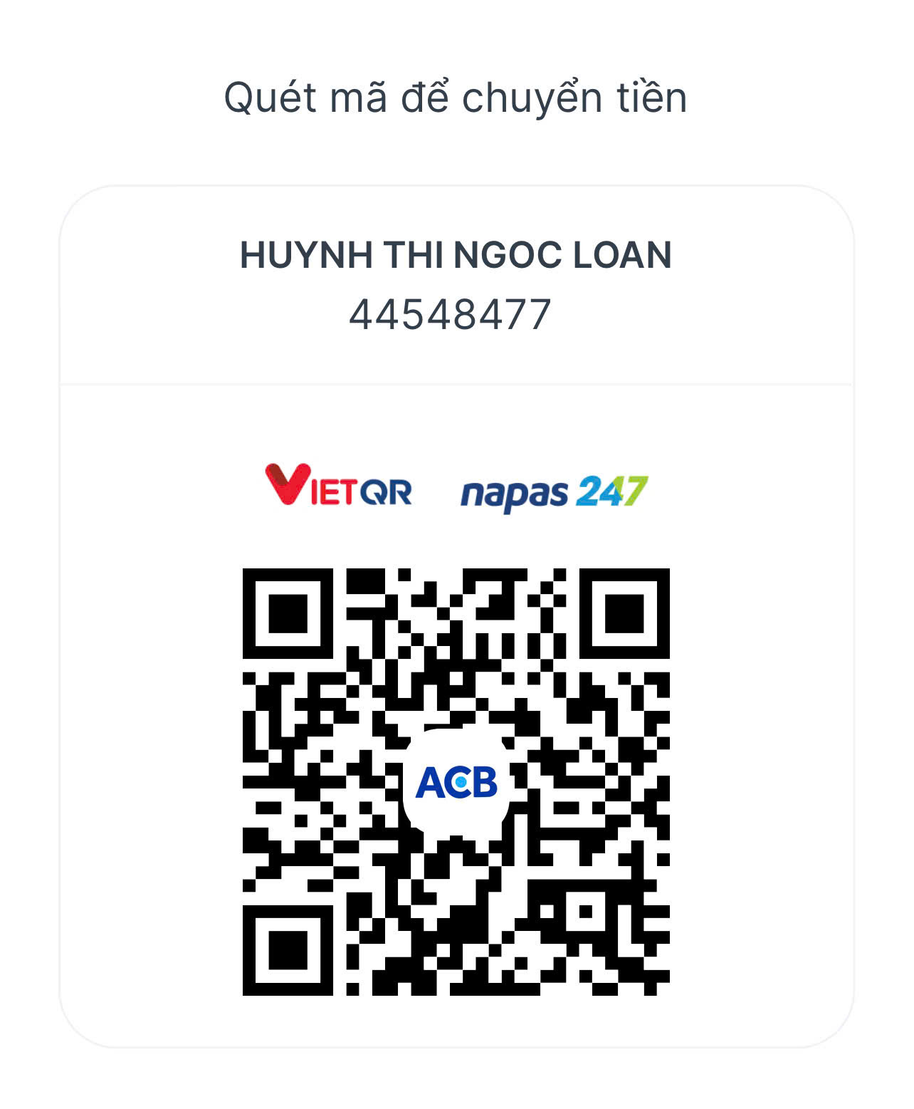 QR Code chuyển khoản - HUYNH THI NGOC LOAN